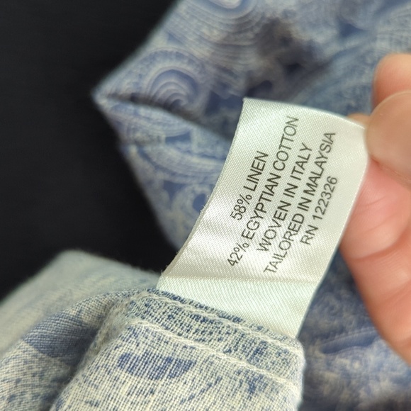 Men's Paisley Button Down Linen Shirt Blue XL bohemian coastal retro preppy - Picture 8 of 11